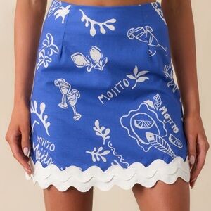 Prosperina Mojito Icon Royal Blue Scalloped Mini Skirt in Medium New